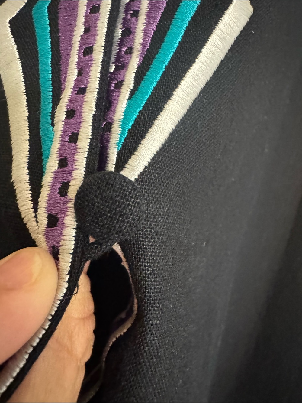 Bob Mackie Wearable Art Womens Plus Size 3X Embroidered Jacket Linen Black Blue - Picture 7 of 16